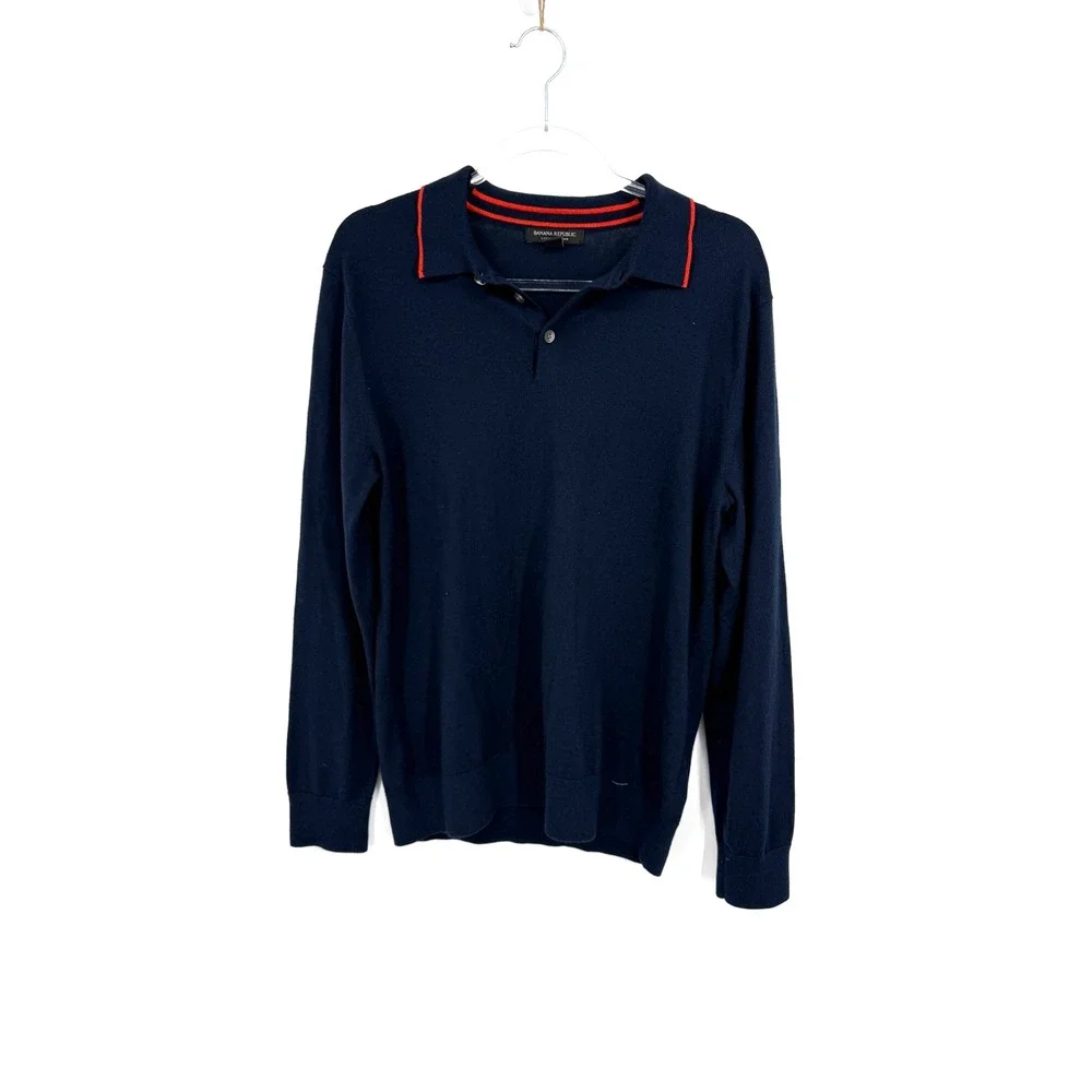Banana Republic Cashmere Wool Silk Long Sleeve Polo Preppy Quiet Luxury Heritage